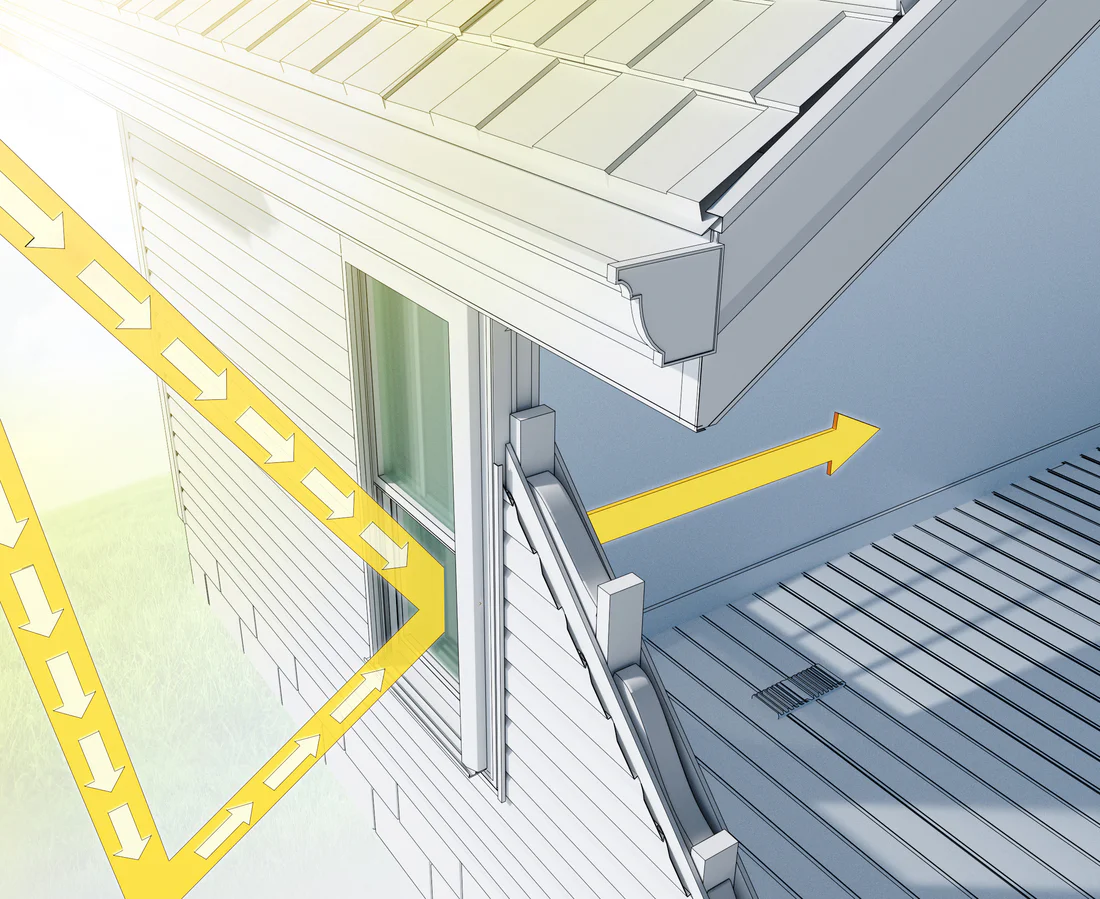 Solar Heat Gain Coefficient (SHGC) diagram showing how energy-efficient windows reduce heat transfer